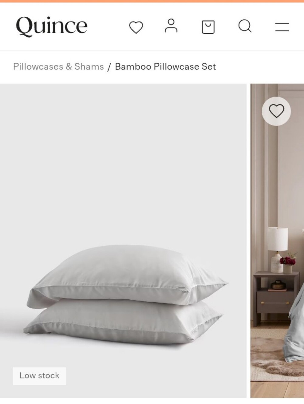 🌁 NWOT: QUINCE; PAIR 100*% ORGANIC BAMBOO VISCOSE PILLOWCASES, LT. GREY, KING.